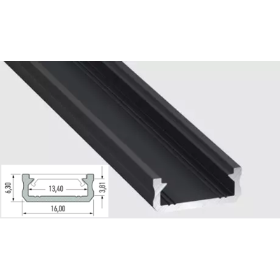 U-profil svart LUMINES D 16x6mm 2m