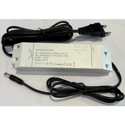 LED Driver 24V 75W ink EU sladdställ + LVS-DC kabel